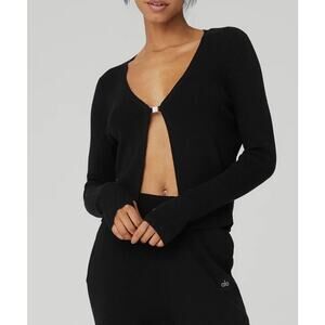Alo Yoga Ribbed Knit Salana Black Cardigan XS Athleisure Lounge Comfortable